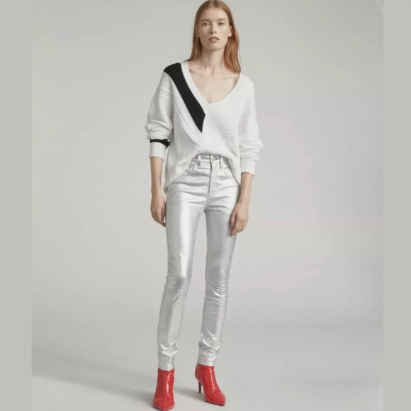 ✨NEW✨! Rag and Bone Lamb Leather METALLIC SILVER Jeans 😍 Pants - Picture 2 of 4